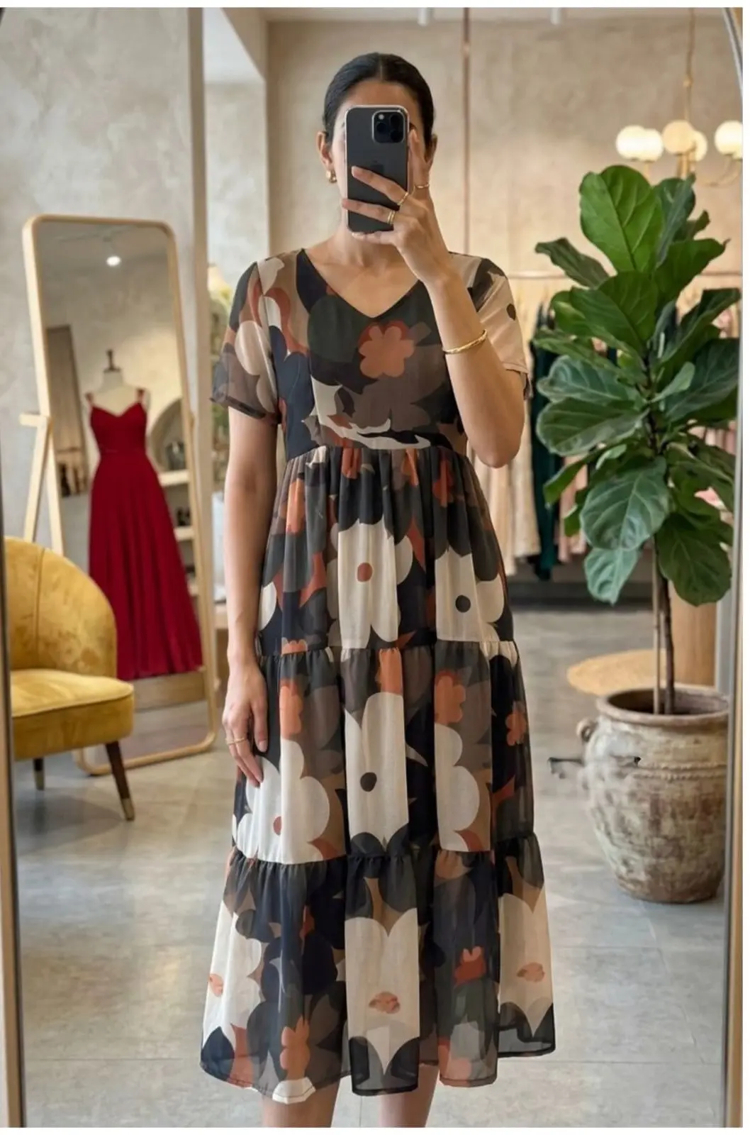 Black and Beige Floral Printed Fit & Flare Maxi Dress